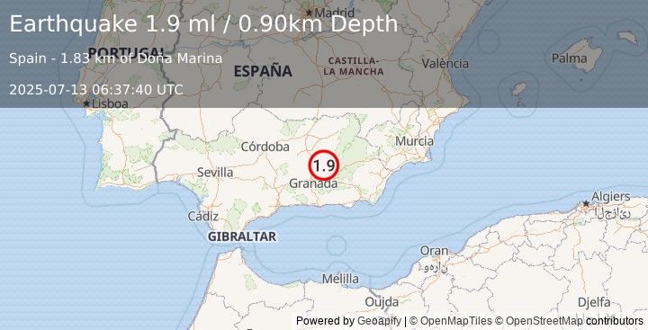 Earthquake SPAIN (1.9 ml) (2025-07-13 06:37:40 UTC)