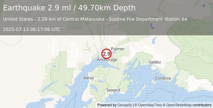Earthquake SOUTHERN ALASKA (2.9 ml) (2025-07-13 06:17:06 UTC)