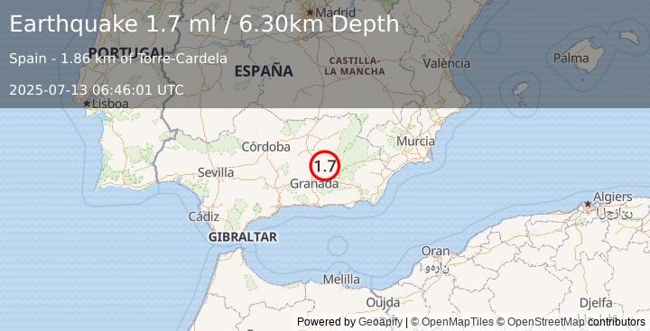 Earthquake SPAIN (1.7 ml) (2025-07-13 06:46:01 UTC)