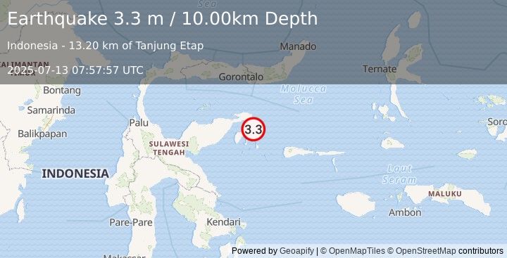 Earthquake SULAWESI, INDONESIA (3.3 m) (2025-07-13 07:57:57 UTC)