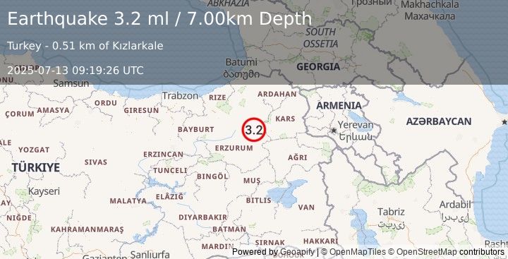 Earthquake EASTERN TURKEY (3.2 ml) (2025-07-13 09:19:26 UTC)