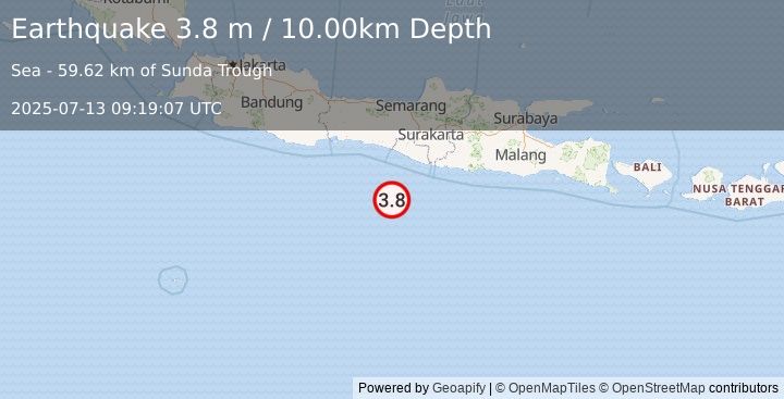 Earthquake JAVA, INDONESIA (3.8 m) (2025-07-13 09:19:07 UTC)