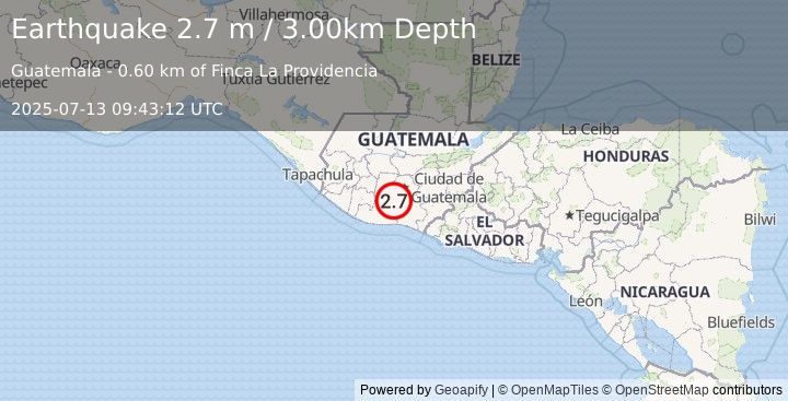 Earthquake GUATEMALA (2.7 m) (2025-07-13 09:43:12 UTC)