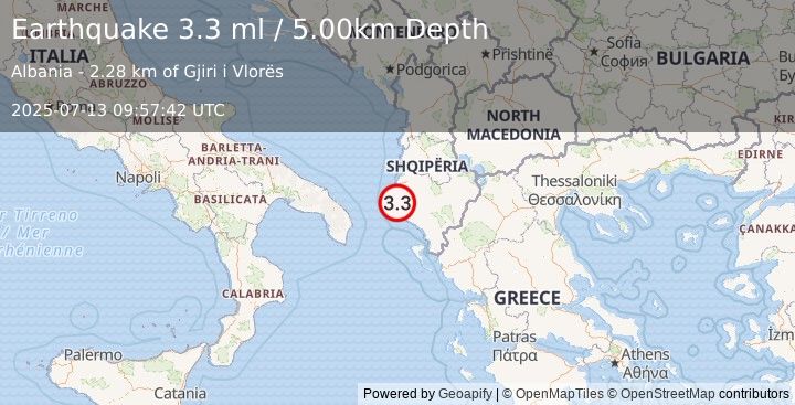 Earthquake ADRIATIC SEA (3.2 ml) (2025-07-13 09:57:41 UTC)