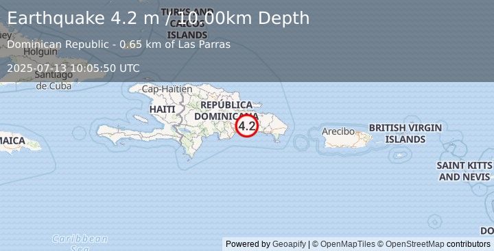 Earthquake DOMINICAN REPUBLIC (4.2 m) (2025-07-13 10:05:50 UTC)