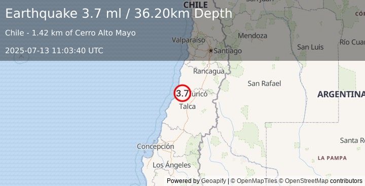 Earthquake MAULE, CHILE (3.7 ml) (2025-07-13 11:03:40 UTC)
