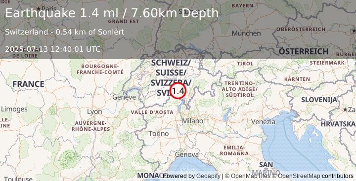 Earthquake SWITZERLAND (1.4 ml) (2025-07-13 12:40:01 UTC)