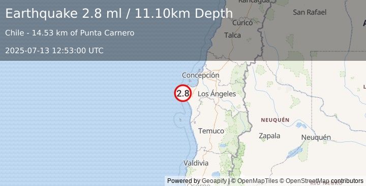 Earthquake OFFSHORE BIO-BIO, CHILE (2.8 ml) (2025-07-13 12:53:00 UTC)