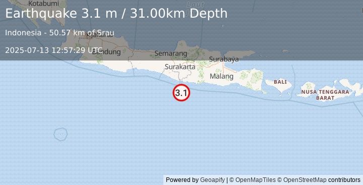 Earthquake JAVA, INDONESIA (3.1 m) (2025-07-13 12:57:29 UTC)