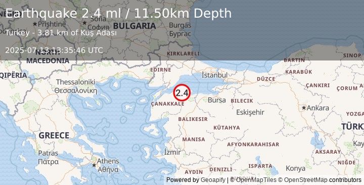 Earthquake WESTERN TURKEY (2.4 ml) (2025-07-13 13:35:46 UTC)