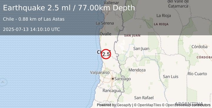 Earthquake COQUIMBO, CHILE (2.5 ml) (2025-07-13 14:10:10 UTC)