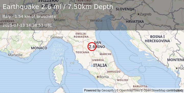 Earthquake CENTRAL ITALY (2.6 ml) (2025-07-13 14:38:53 UTC)