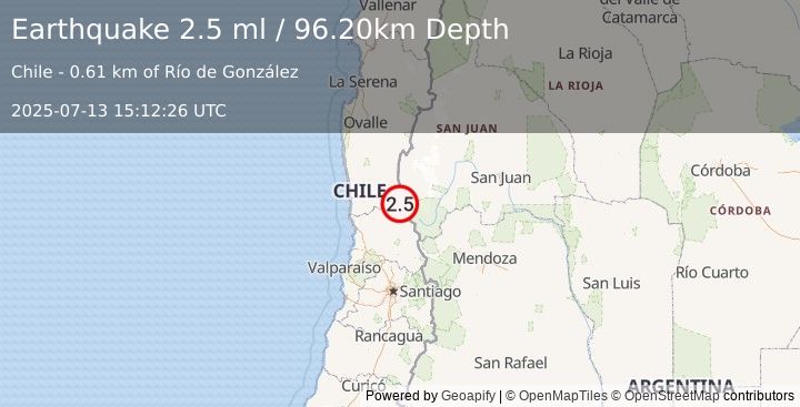 Earthquake COQUIMBO, CHILE (2.5 ml) (2025-07-13 15:12:26 UTC)