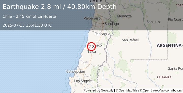 Earthquake MAULE, CHILE (2.8 ml) (2025-07-13 15:41:33 UTC)