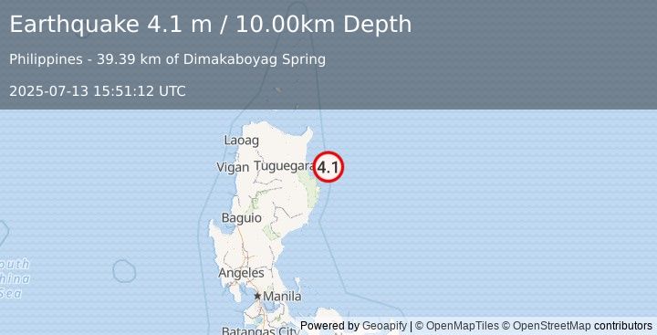 Earthquake LUZON, PHILIPPINES (4.1 m) (2025-07-13 15:51:12 UTC)