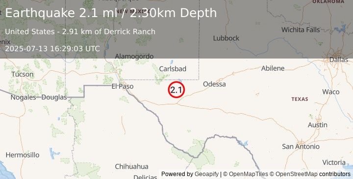 Earthquake WESTERN TEXAS (2.1 ml) (2025-07-13 16:29:03 UTC)