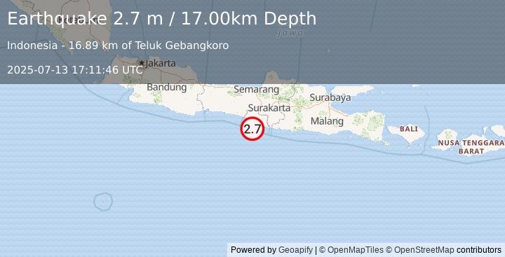 Earthquake JAVA, INDONESIA (2.7 m) (2025-07-13 17:11:46 UTC)