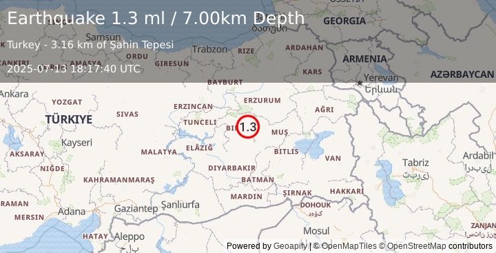 Earthquake EASTERN TURKEY (1.3 ml) (2025-07-13 18:17:40 UTC)