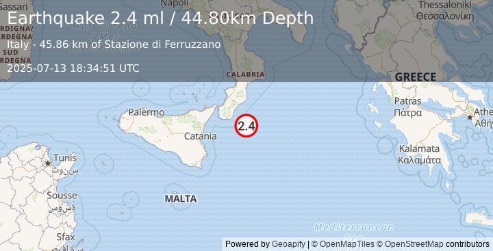 Earthquake IONIAN SEA (2.4 ml) (2025-07-13 18:34:51 UTC)