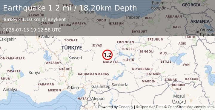 Earthquake CENTRAL TURKEY (1.2 ml) (2025-07-13 19:12:58 UTC)