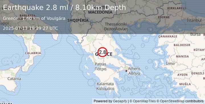 Earthquake GREECE (2.8 ml) (2025-07-13 19:29:27 UTC)