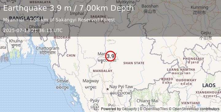 Earthquake MYANMAR (3.9 m) (2025-07-13 21:36:13 UTC)