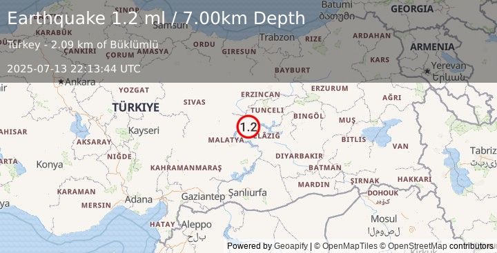 Earthquake EASTERN TURKEY (1.2 ml) (2025-07-13 22:13:44 UTC)