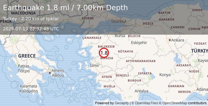 Earthquake WESTERN TURKEY (1.8 ml) (2025-07-13 22:32:48 UTC)