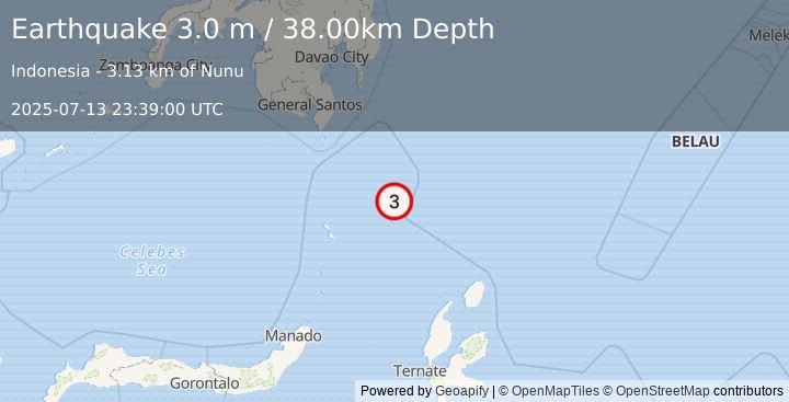 Earthquake KEPULAUAN TALAUD, INDONESIA (3.0 m) (2025-07-13 23:39:00 UTC)