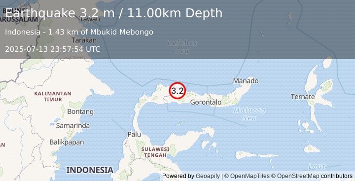 Earthquake MINAHASA, SULAWESI, INDONESIA (3.2 m) (2025-07-13 23:57:54 UTC)