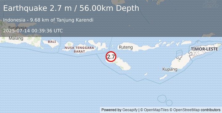Earthquake SUMBA REGION, INDONESIA (2.7 m) (2025-07-14 00:39:36 UTC)