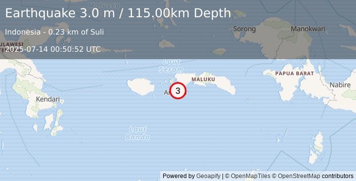 Earthquake SERAM, INDONESIA (3.0 m) (2025-07-14 00:50:52 UTC)