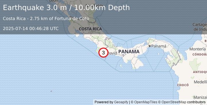 Earthquake COSTA RICA (3.0 m) (2025-07-14 00:46:28 UTC)