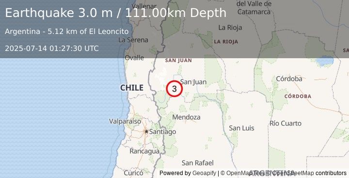 Earthquake SAN JUAN, ARGENTINA (3.0 m) (2025-07-14 01:27:30 UTC)