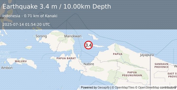 Earthquake BIAK REGION, INDONESIA (3.4 m) (2025-07-14 01:54:20 UTC)