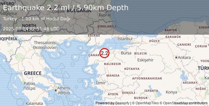 Earthquake WESTERN TURKEY (2.2 ml) (2025-07-14 02:51:48 UTC)