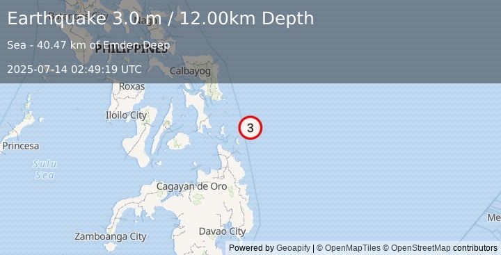 Earthquake PHILIPPINE ISLANDS REGION (3.0 m) (2025-07-14 02:49:19 UTC)