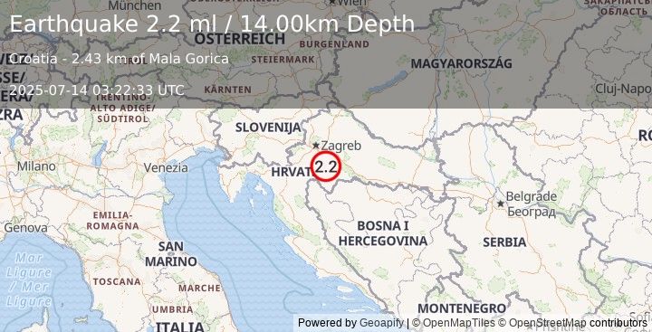 Earthquake CROATIA (2.2 ml) (2025-07-14 03:22:33 UTC)