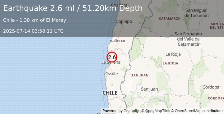 Earthquake COQUIMBO, CHILE (2.6 ml) (2025-07-14 03:58:11 UTC)