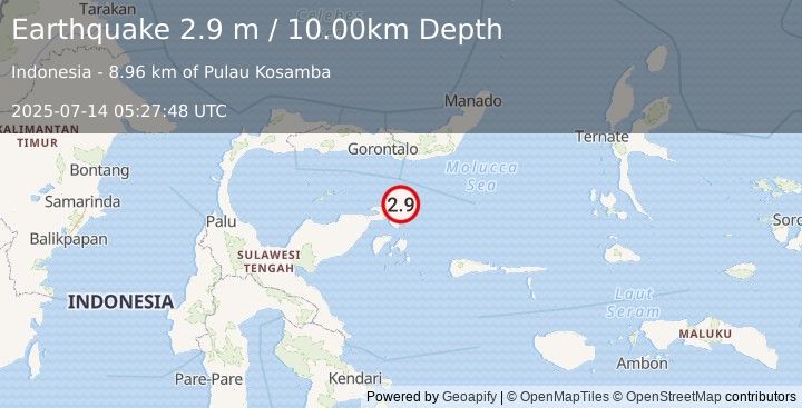 Earthquake SULAWESI, INDONESIA (2.9 m) (2025-07-14 05:27:48 UTC)
