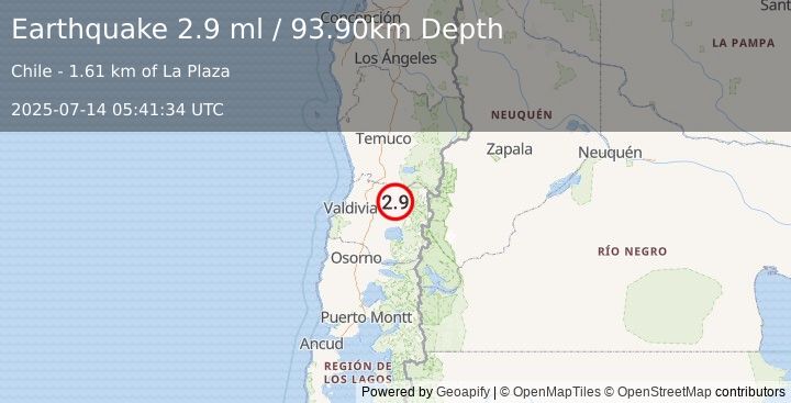 Earthquake LOS LAGOS, CHILE (2.9 ml) (2025-07-14 05:41:34 UTC)