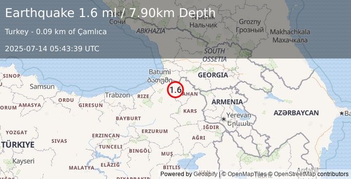Earthquake EASTERN TURKEY (1.6 ml) (2025-07-14 05:43:39 UTC)