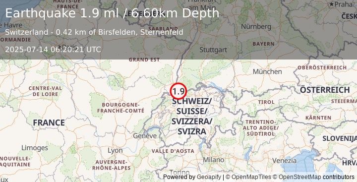 Earthquake SWITZERLAND (1.9 ml) (2025-07-14 06:20:21 UTC)