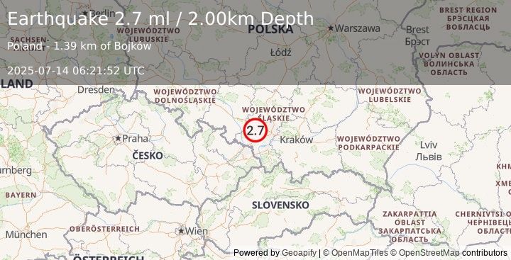 Earthquake POLAND (2.7 ml) (2025-07-14 06:21:52 UTC)
