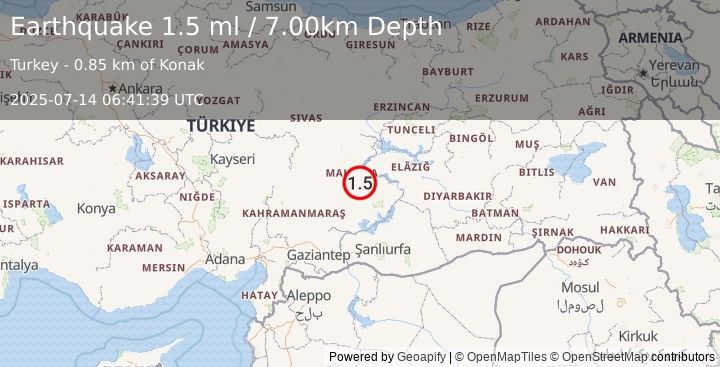 Earthquake EASTERN TURKEY (1.5 ml) (2025-07-14 06:41:39 UTC)