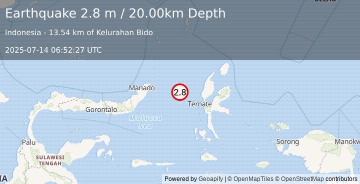 Earthquake MOLUCCA SEA (2.8 m) (2025-07-14 06:52:27 UTC)
