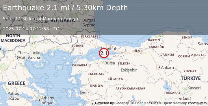 Earthquake WESTERN TURKEY (2.1 ml) (2025-07-14 07:12:58 UTC)
