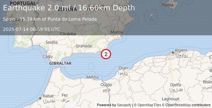 Earthquake WESTERN MEDITERRANEAN SEA (2.0 ml) (2025-07-14 06:59:55 UTC)