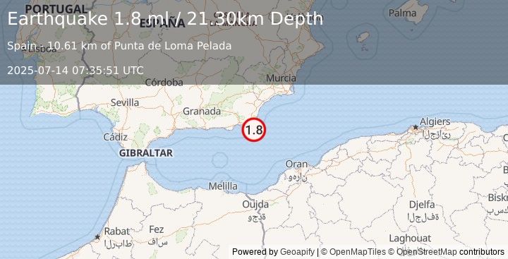 Earthquake WESTERN MEDITERRANEAN SEA (1.8 ml) (2025-07-14 07:35:51 UTC)