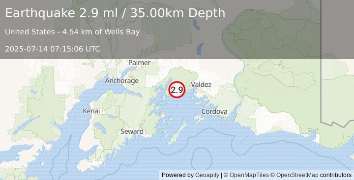 Earthquake SOUTHERN ALASKA (2.9 ml) (2025-07-14 07:15:06 UTC)